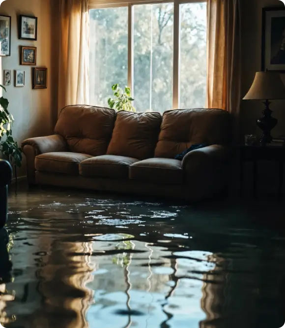 Water damage restoration team working in Tampa home after flood Flood damage to a Florida home. For reliable, fast water damage restoration in Tampa, contact Major Restorations.